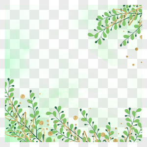 茂密的绿色水彩叶子边框图片