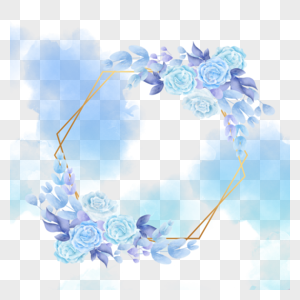 蓝色水彩纹理玫瑰花装饰边框图片
