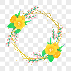 水彩黄色花卉婚礼边框图片