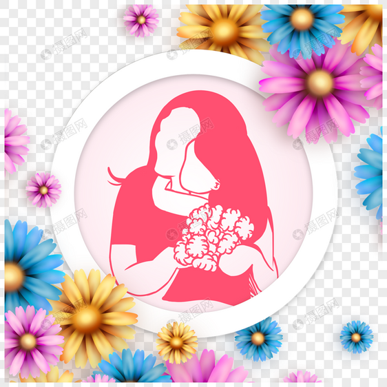 母亲节花卉圆形相框剪影图片