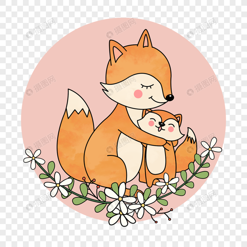 温暖狐狸拥抱画面动物母亲节图片