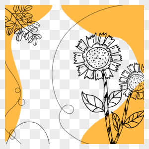 黄色线描花卉故事边框图片