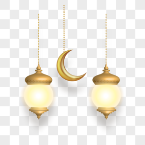 金色月亮灯笼挂饰质感斋月背景图片