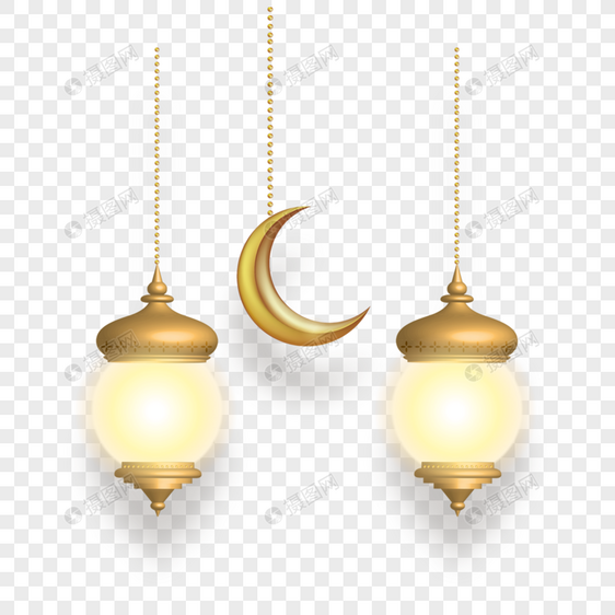 金色月亮灯笼挂饰质感斋月背景图片