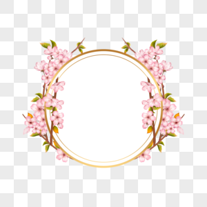 樱花开放枝叶圆形边框图片