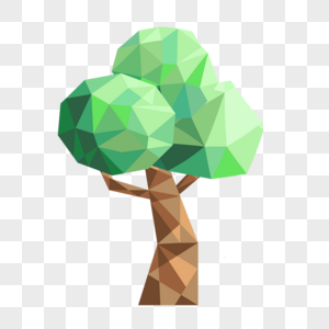 立体绿色多边形低聚树木图片
