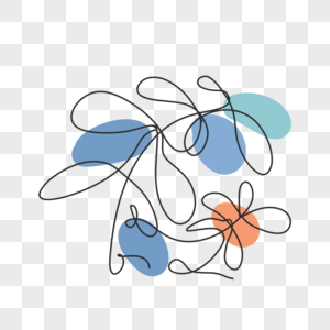 蓝色系抽象线条画植物花卉图片