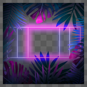 粉色和紫色长方形霓虹光效热带植物边框图片