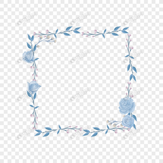 方形婚礼蓝色玫瑰边框图片