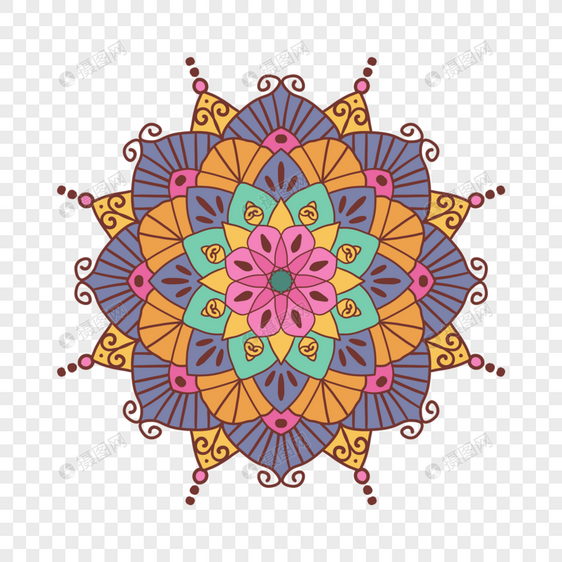 彩色传统花纹曼陀罗装饰抽象纹理图片
