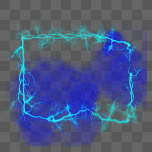 蓝色抽象长方形透明闪电光效边框图片