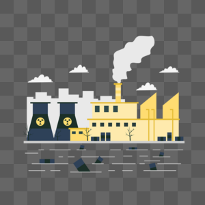 工厂核废料漂浮物地球水污染插画图片
