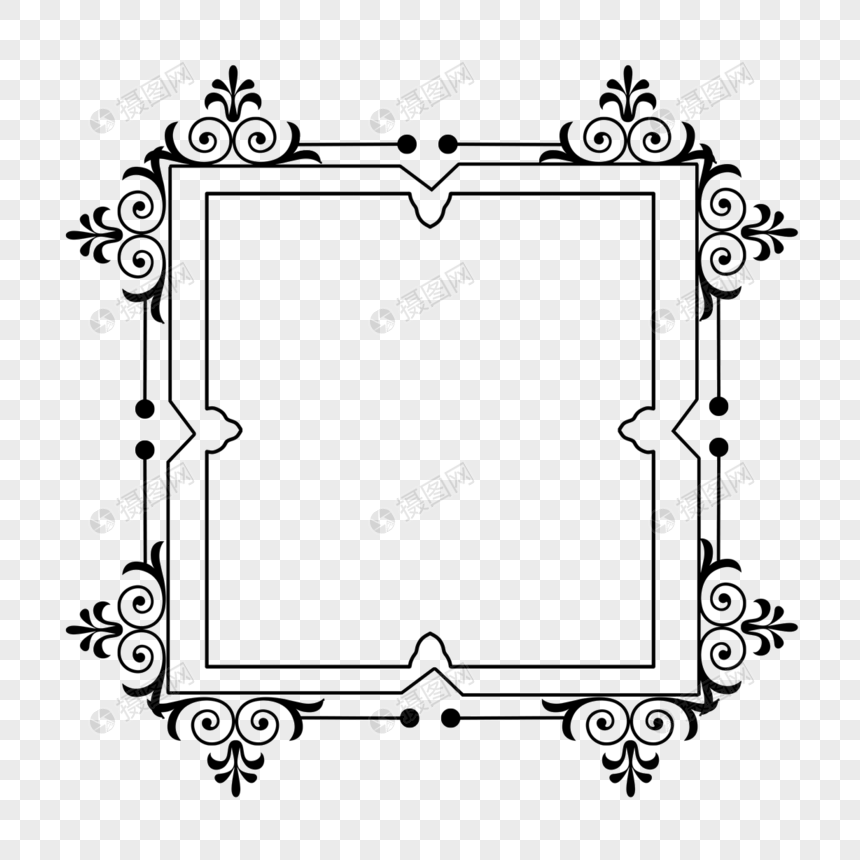 装饰边框黑白线稿方形花纹