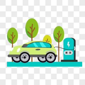 电动汽车概念插画道路旁的充电桩高清图片