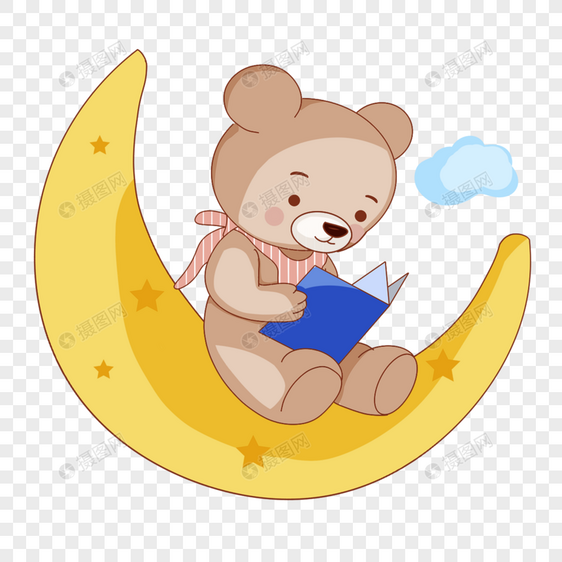可爱的小熊在月亮上看书图片