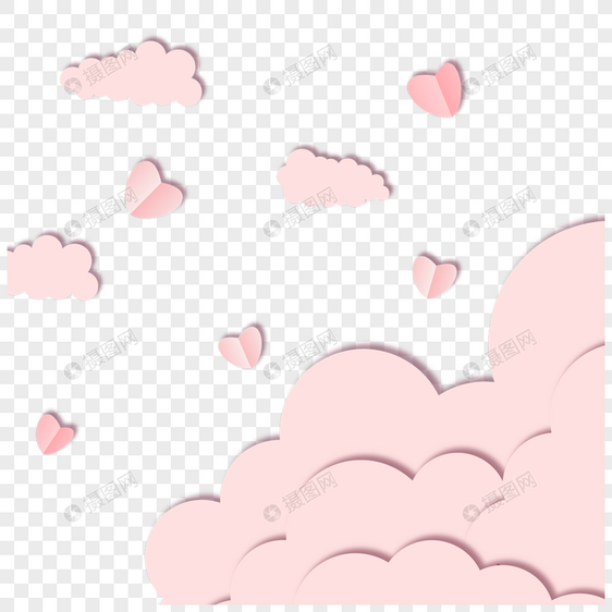 粉色浪漫剪纸云朵爱心图片