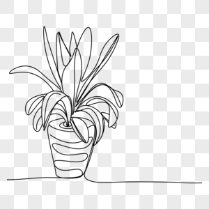 抽象线条画植物盆栽图片