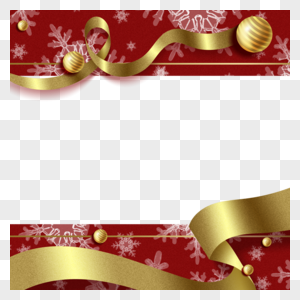金色丝带圆球圣诞冬季雪花边框图片