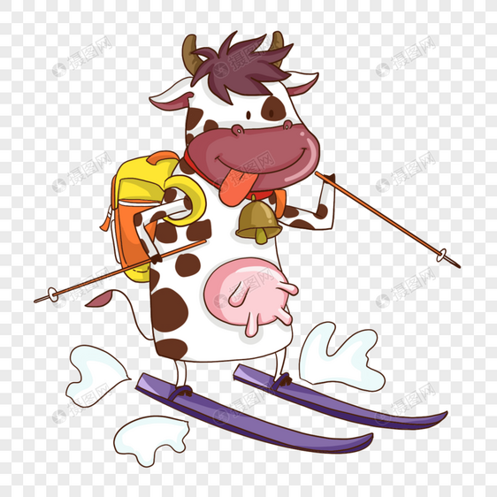 卡通运动滑雪可爱动物奶牛图片