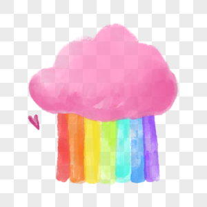 淡粉色云朵和七彩水彩彩虹图片