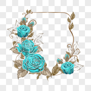 蓝色玫瑰花花卉白金边框图片