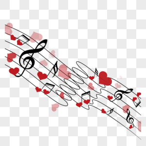 五线谱上的红色爱心音乐符号彩色元素图片