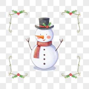 水彩圣诞节雪人与边框高清图片