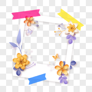 剪纸花卉彩色贴纸宝丽来相框图片