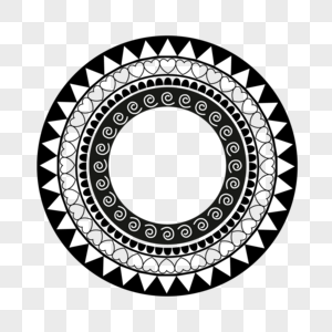 黑白几何圆形波利尼西亚风格装饰花纹边框图片