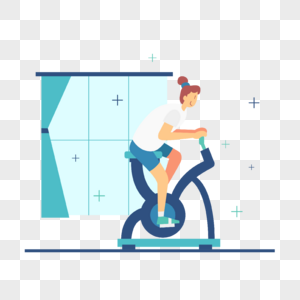 健身运动人物概念插画年轻女孩在家骑车健身图片