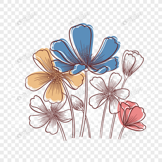 彩色花卉抽象线稿图片