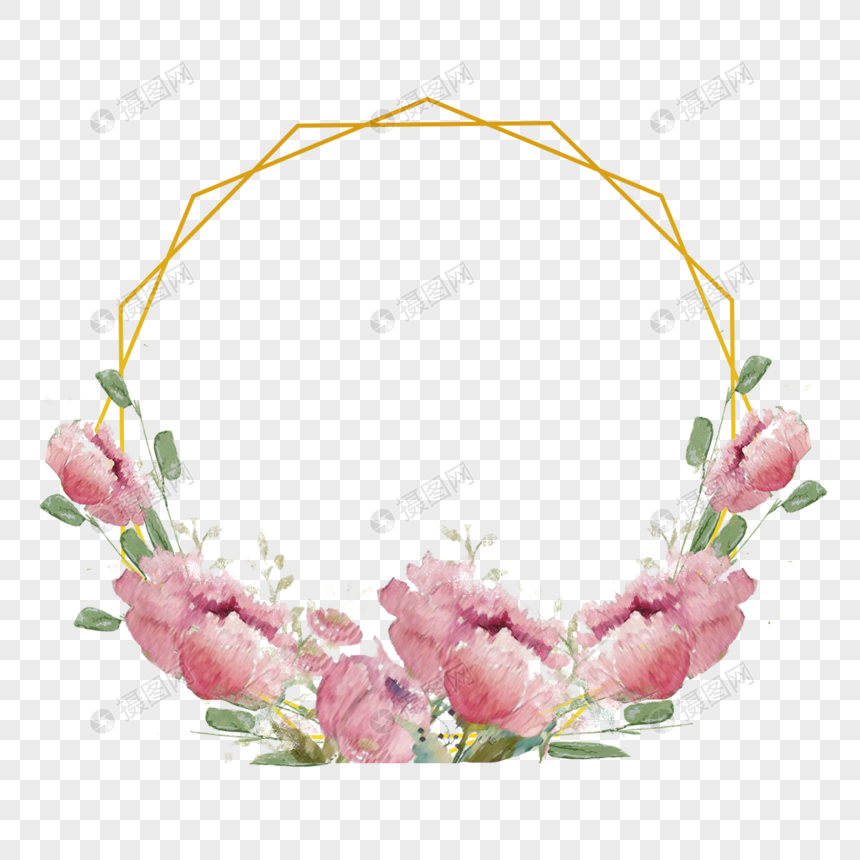 复古水彩花卉婚礼金色边框图片