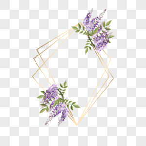 水彩紫藤花卉菱形创意线条边框图片