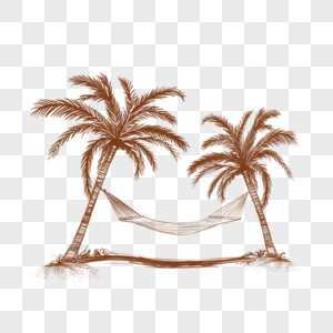素描棕色沙滩游玩棕桐树吊床图片