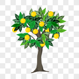挂满黄色水果的卡通水果树图片