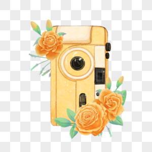 黄色相机水彩花卉图片
