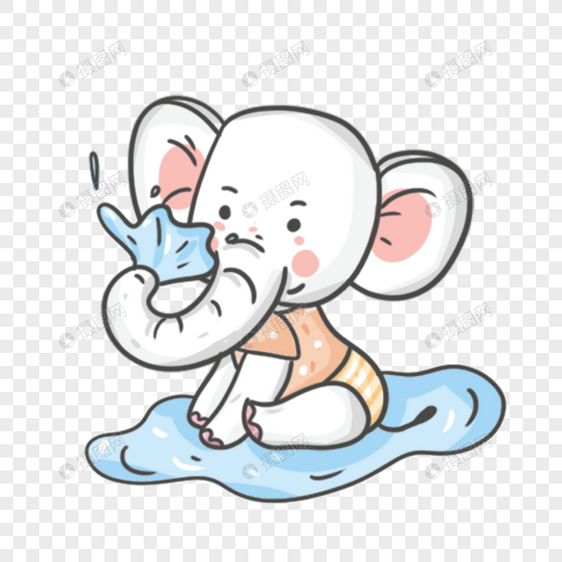 可爱的卡通小象宝宝在洗脸图片