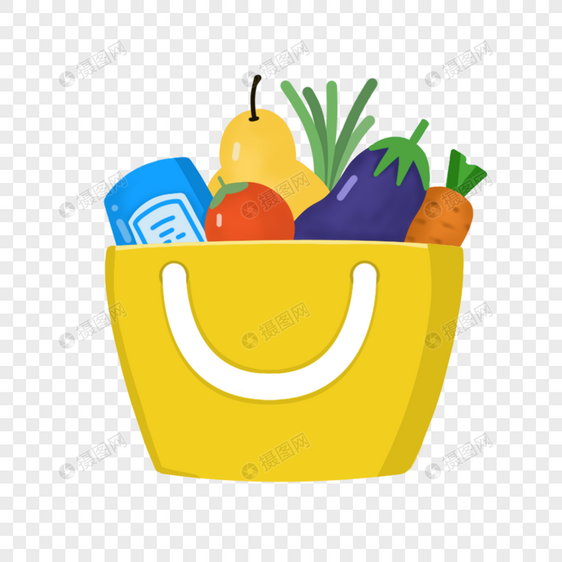 超市食物黄色袋子篮子图片
