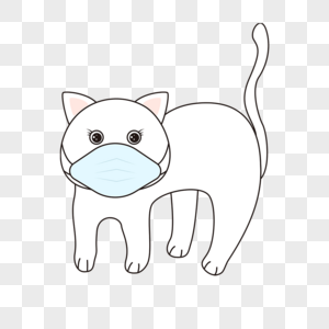 卡通白色带口罩的猫咪图片