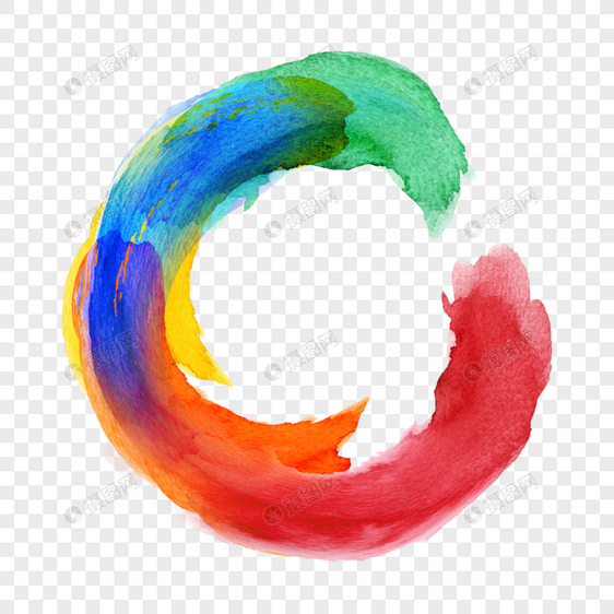 撞色笔刷彩虹色水彩圆环图片
