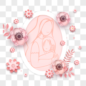 母亲节粉色剪纸花卉相框剪影图片