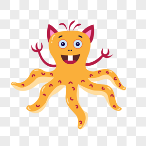 可爱卡通黄色章鱼猫怪物图片