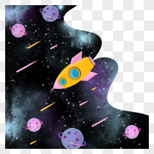 粉色火箭黑夜宇宙太空遨游图片