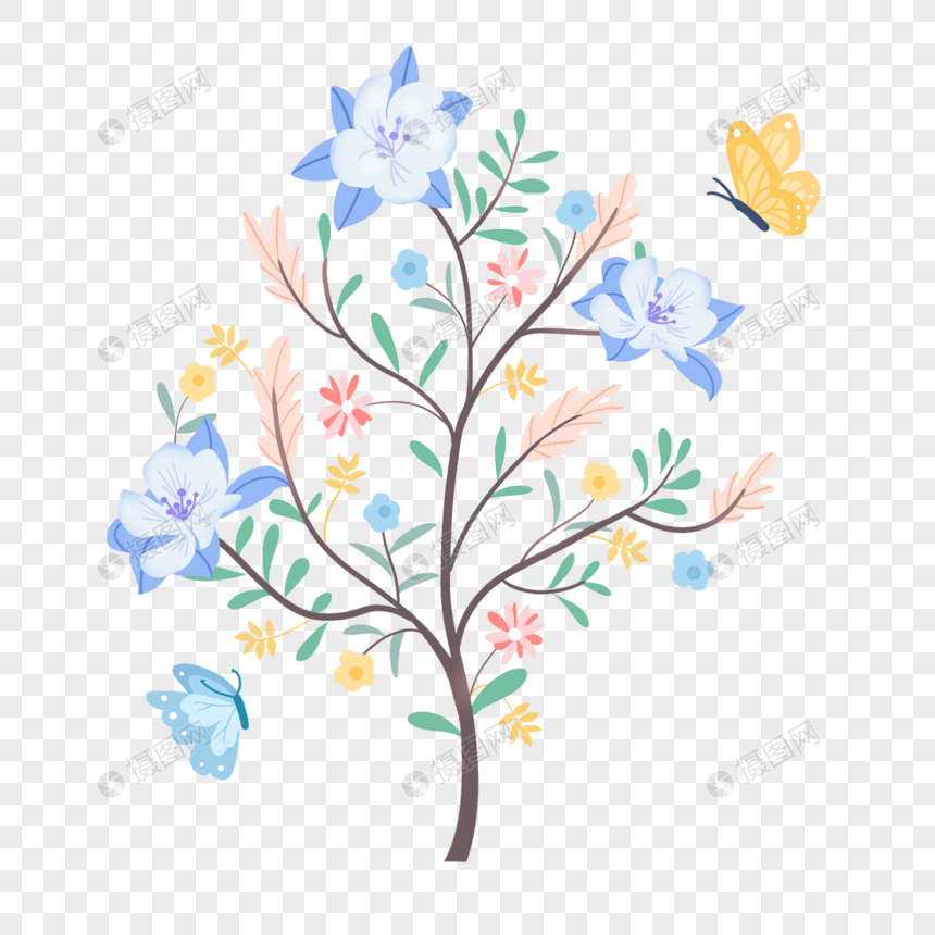 淡雅蓝色花朵树木图片