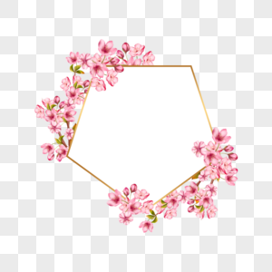 粉色樱花开放枝叶装饰边框图片