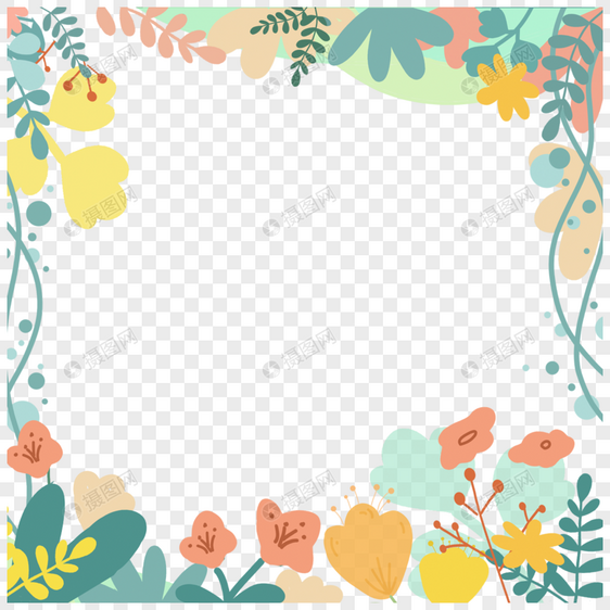 淡黄色手绘花朵春天花卉边框图片