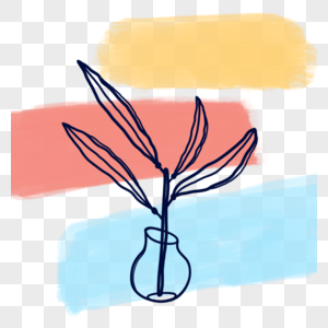 毕加索风格花瓶叶子抽象线条画图片