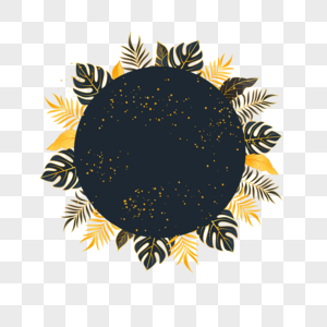 夏季黑金热带树叶圆形深色边框图片