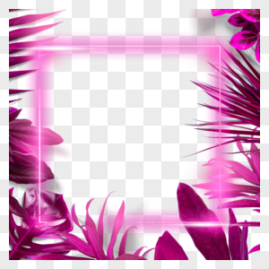 紫色霓虹水彩叶子植物边框图片