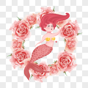 优雅美人鱼粉红玫瑰花环图片